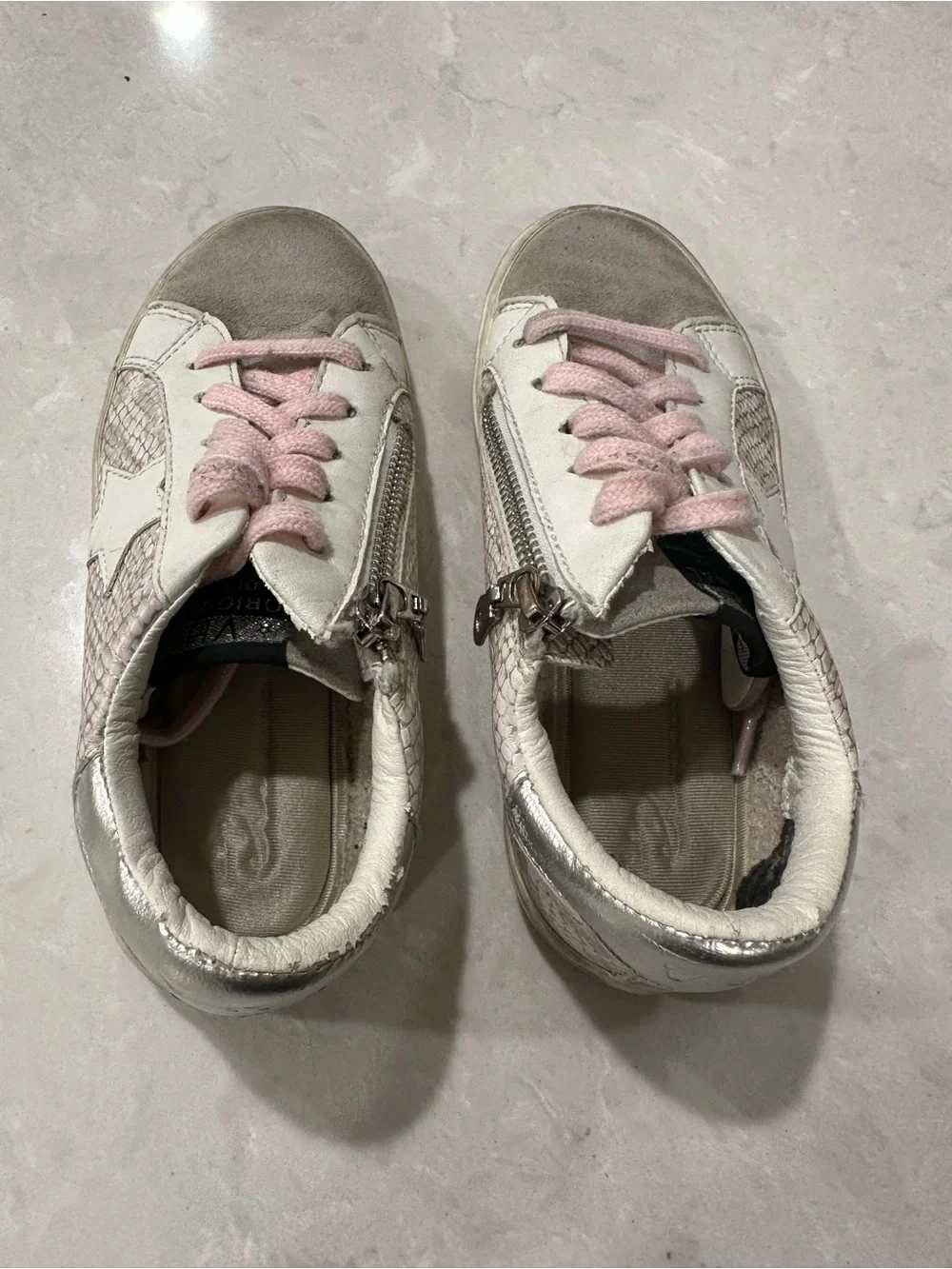 Girls 2 Vintage Havana Pink Metallic Snakeskin Star Sneakers Side Zip